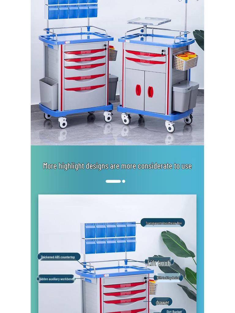 ABS Anesthesia & Infusion Multifunctional Rescue Trolley with Single/Double Door and Five Drawers