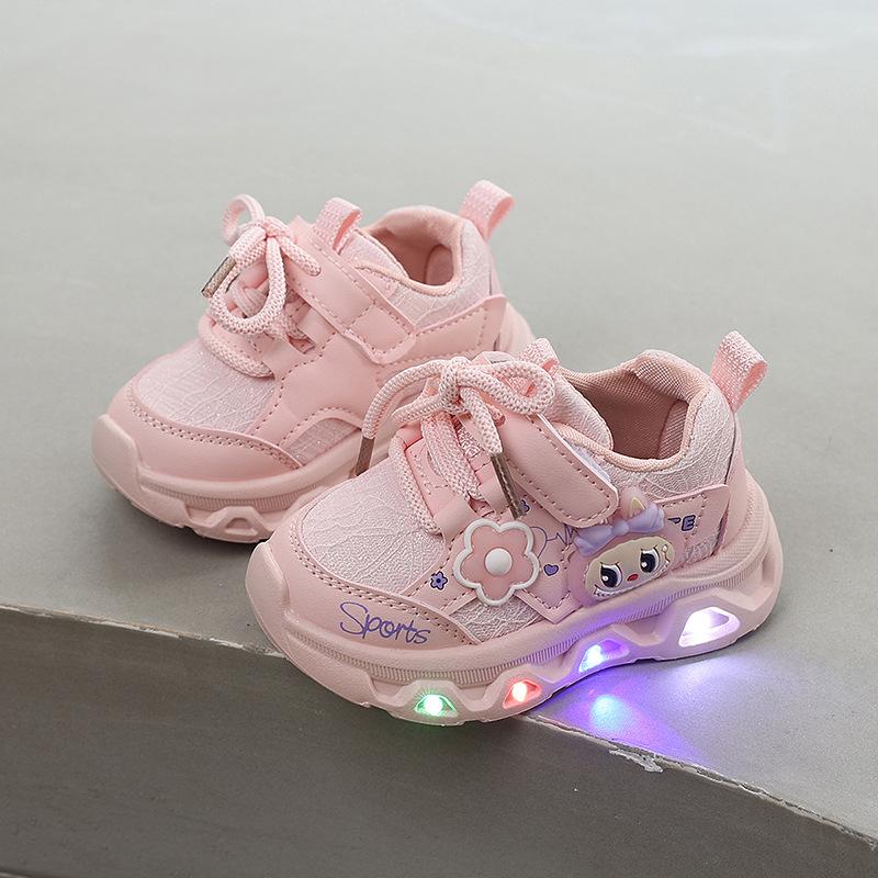 Children's luminous sneakers, girls' shoes, new spring and autumn cartoon casual running shoes, baby soft-soled non-slip shoes