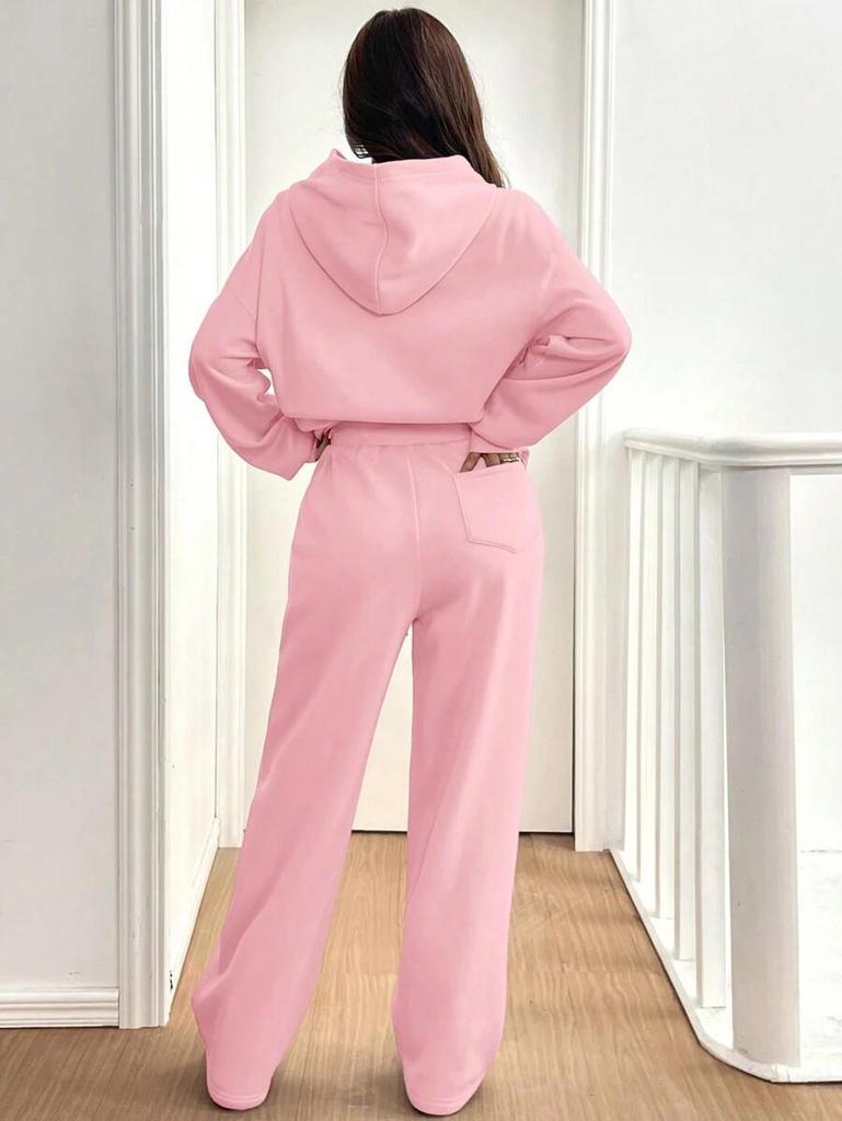 European-American 2-Piece Women's Warm Lined Hoodie & Casual Pants Autumn/Winter Sports Set