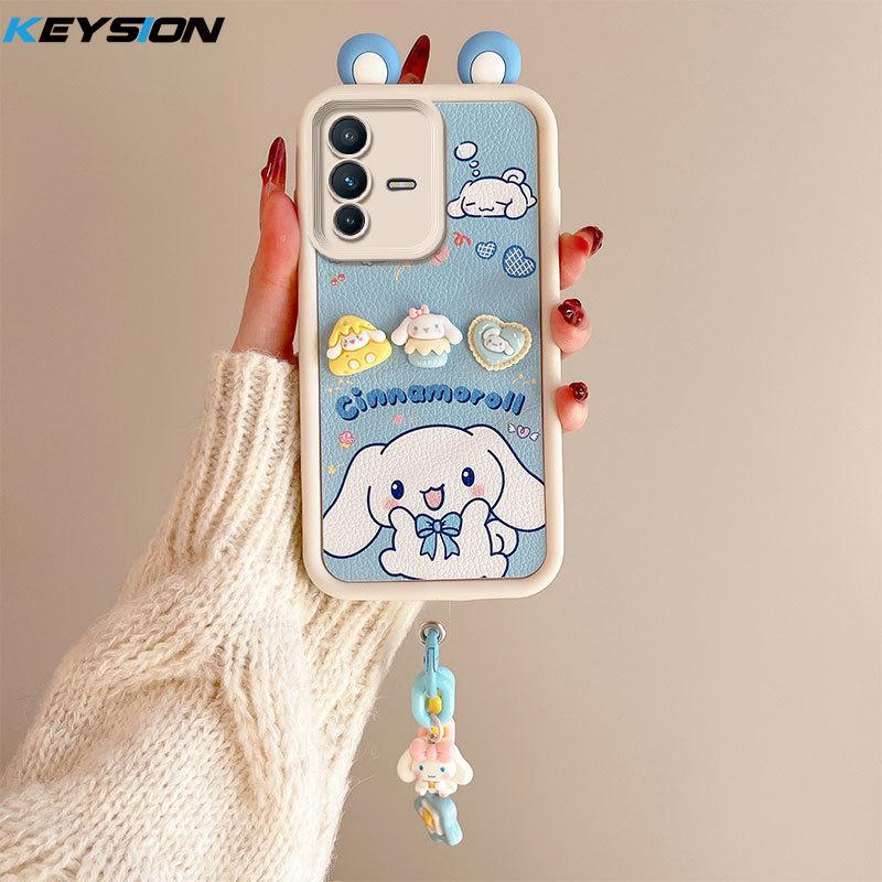KEYSION Милый чехол с 3D-мультяшным изображением уха для VIVO V23 5G с браслетом, мягкий силиконовый противоударный чехол для задней панели телефона VIVO V23 5G