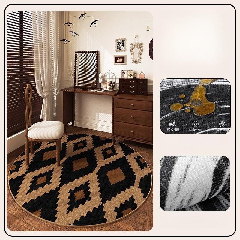 French Retro Style Bedroom Decor Brown Carpet Round Carpets for Living Room Washable Study Soft Floor Mat Waterproof Lounge Rug