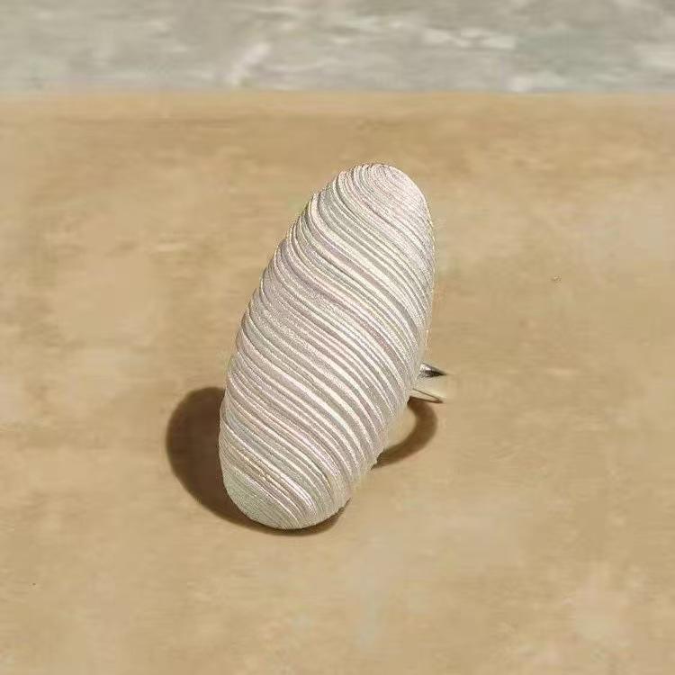 Cocoon Series White Brushed Striped Oval Stud Earrings: Women's 2025 Silver Needle Design