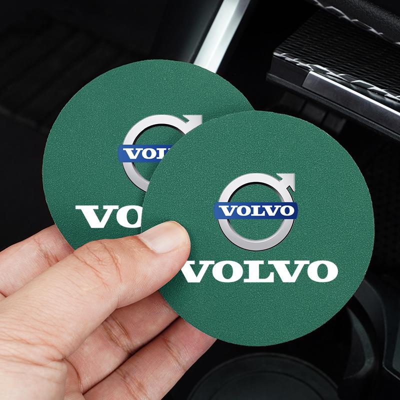 2Pcs Car Coasters Leather Water Cup Holder Mat For Volvo V60 V40 XC90 S60 C30 XC60 Car Interior Anti Slip Water Cup Pad keychain