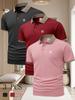 3pcs Summer Men's Casual Short-Sleeve Polo Shirt with Collar, Fashionable Casual Daily Business Top