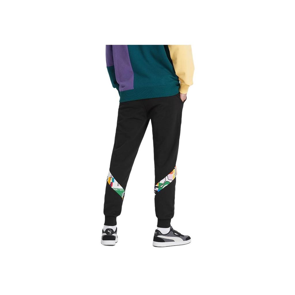 Puma Брюки-джоггеры с кулиской и цветным принтом Мужские Брюки Черный 531332-01