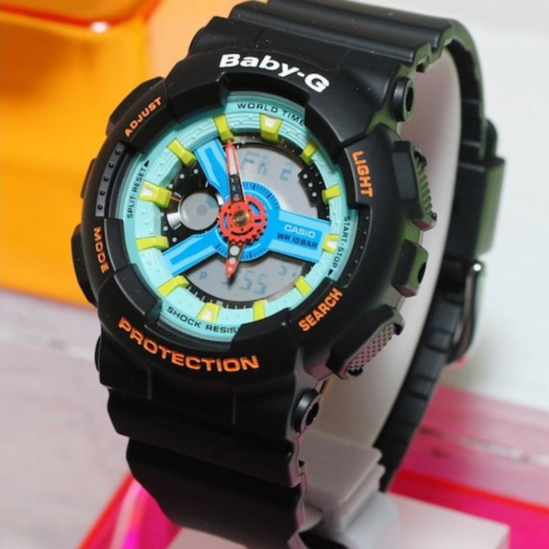 Casio BABY-G Модный тренд Контрастный цвет Уличная классика Стрелочный Двойной дисплей Циферблат Водонепроницаемый Спортивный Кварцевый механизм Ремешок из смолы Японский BA-110NR-1A