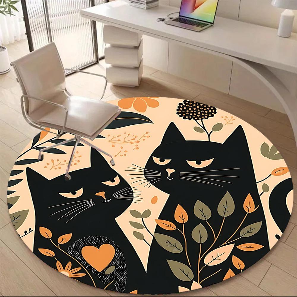 1PC Cats Floral Office Round Area Rug, Indoor Mat Suitable For Office, Under Office Chairs Bedroom Living Room Home Decor, Room DecoT1223050