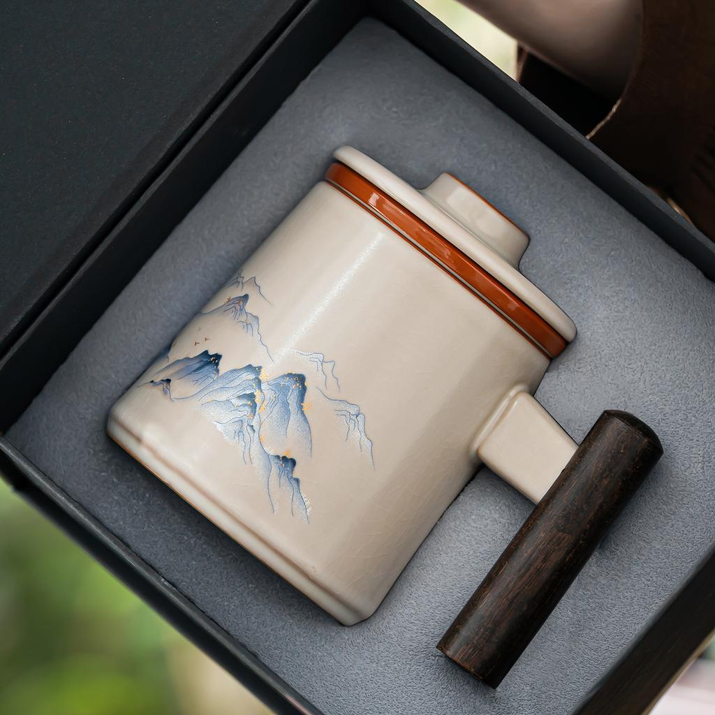 Ru kiln teacup office cup high-end personal special ceramic mug with lid filter tea separation drinking cup