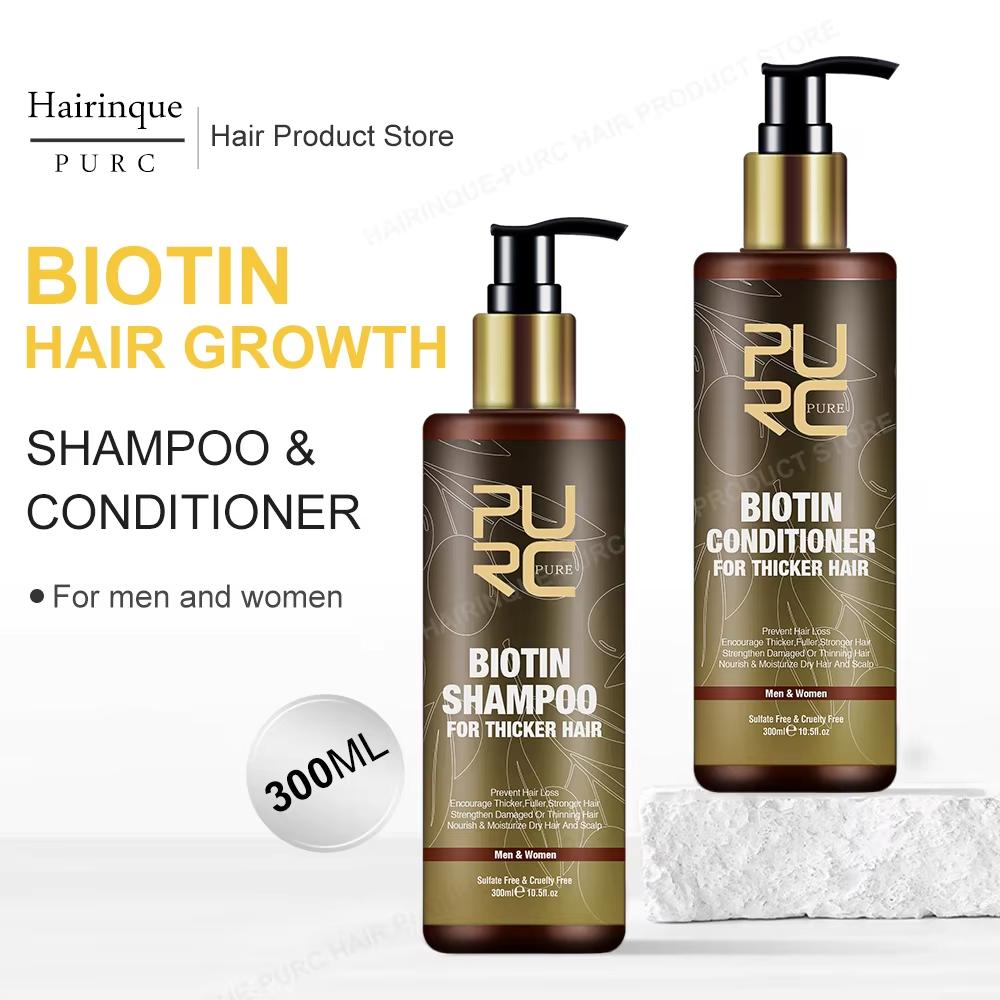 Биотин Средства для быстрого роста волос Шампунь против выпадения волос для мужчин и женщин Кондиционер с аргановым маслом Лечение кожи головы Красота Здоровье PURC