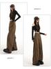 Gedijie Coffee High Waist Loose Curved Knife Pants Women's New Trendy Brand Splicing Wide Leg Jeans