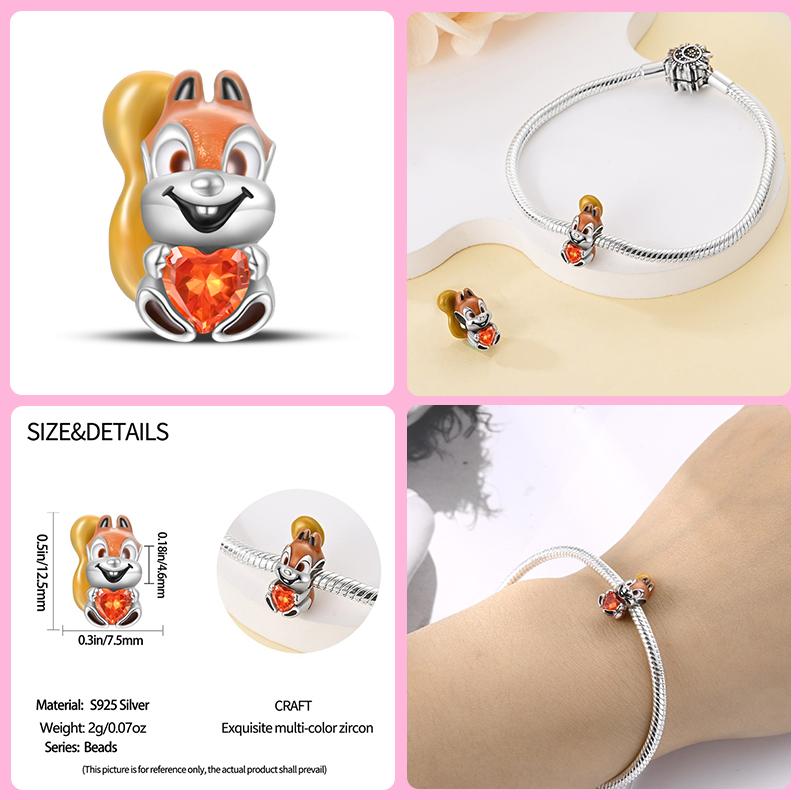 Copper Lovely Animal Cat Squirrel Penguin Heart Zircon Charms Beads Fit Qikaola Original Bracelets Fine Diy Jewelry