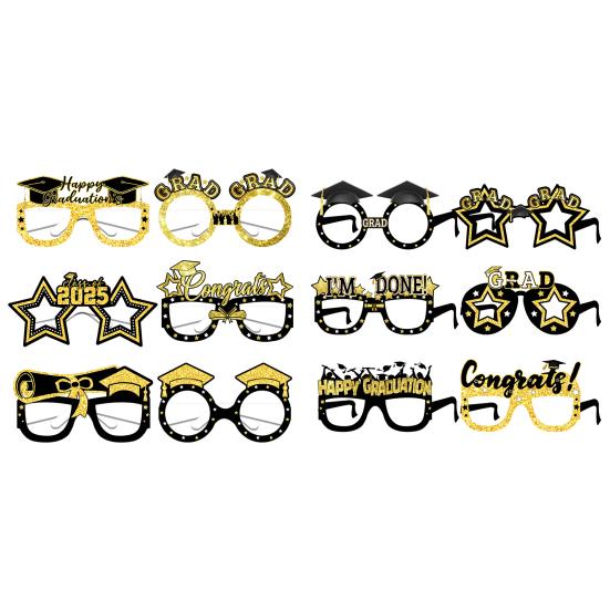 6 шт. черно-золотых выпускных очков класса 2025 года, очки для украшения выпускного вечера, реквизит для фотобудки