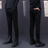 Унисекс Европейские и Американские Уличные Байкерские Джинсы: Модные брюки слим фит, эластичные плиссированные брюки