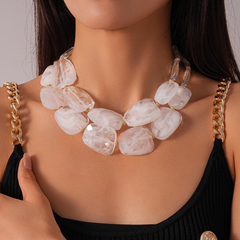 Multi-hue Oversized Resin Strand Translucent-jelly Geometric Facet Choker Swimwear Accessories