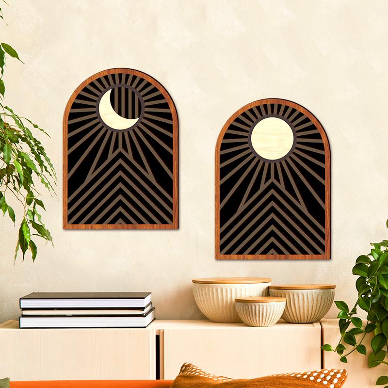 2Pc Wooden Wall Stickers Farmhouse Decoration Wooden Ornament Bohemia Art Installations Retro Hollow Flower Wall Hanging