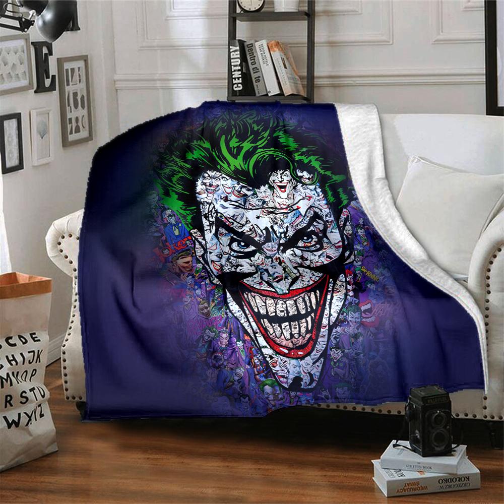 1Pc Joker'S Wild Smile Flannel Blanket, Soft And Comfortable, Casual Warm, Camping Travel, Christmas, Halloween Xmas Gift L1533