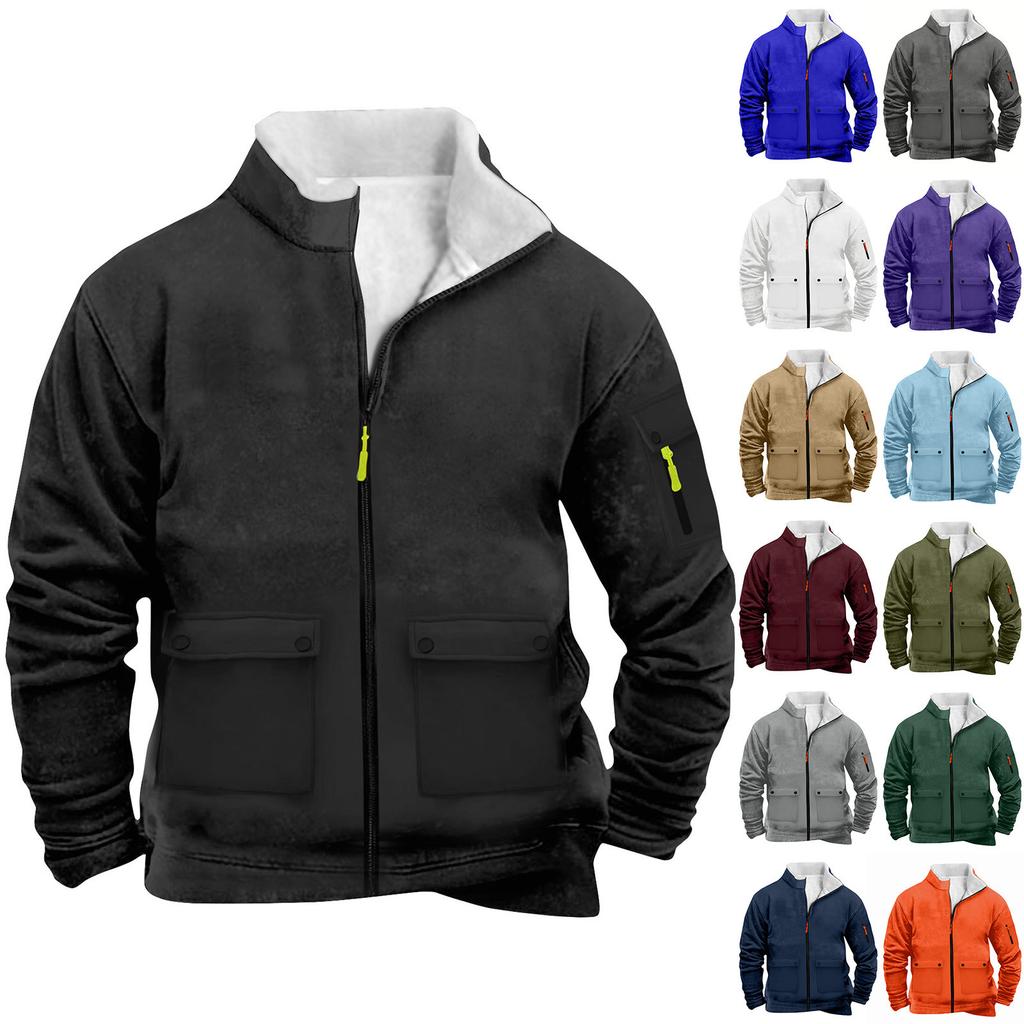 Мужская однотонная куртка-свитшот на молнии с карманом на молнии, спортивная большого размера, повседневная