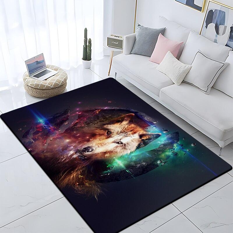 Art Animal Wolf 3D Print Carpets for Living Room Bedroom Decor Carpet Soft Flannel Home Bedside Floor Mat Play Area Rugs Gifts