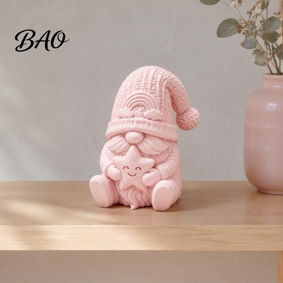 Dwarf Tabletop Statue 3D Printed Sitting Gnome Figurine, Holding Star Knitted Hat Figurine Statue, Faceless Decoration for Home Office Room
