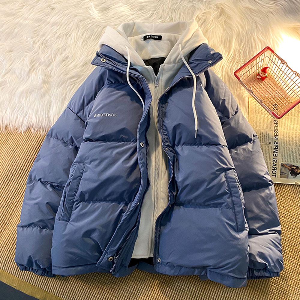 American New Trend Hooded Coat Cotton-padded Clothes Y2K Street Retro Zipper Hooded Down Jacket Parkas Winter Thick Coat