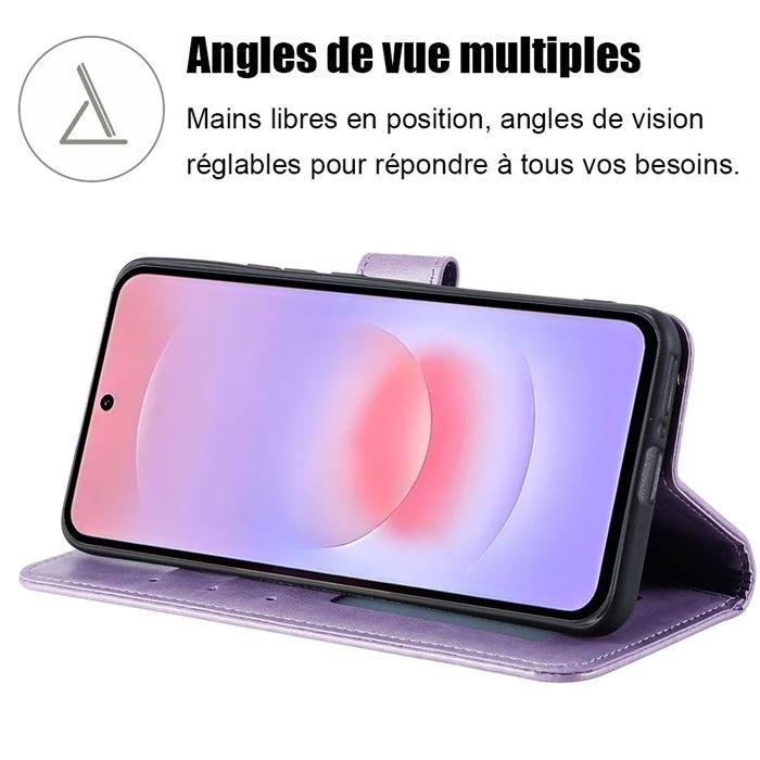 Coque pour Samsung Galaxy A37 5G, Protection Rabat Cuir Synthétique Antichoc Violet Motif Mandala