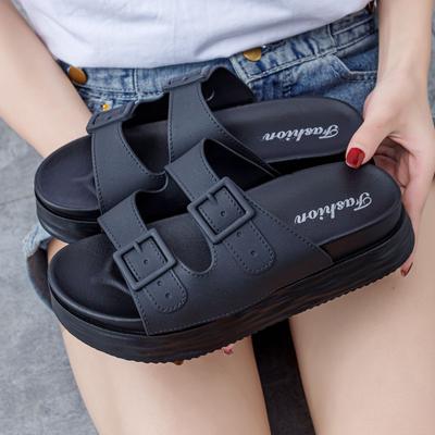 Летние женские тапочки на высоком каблуке 5 см, туфли на толстой подошве и высокой платформе для верхней одежды, модные сандалии в стиле INS, обувь для отдыха на природе