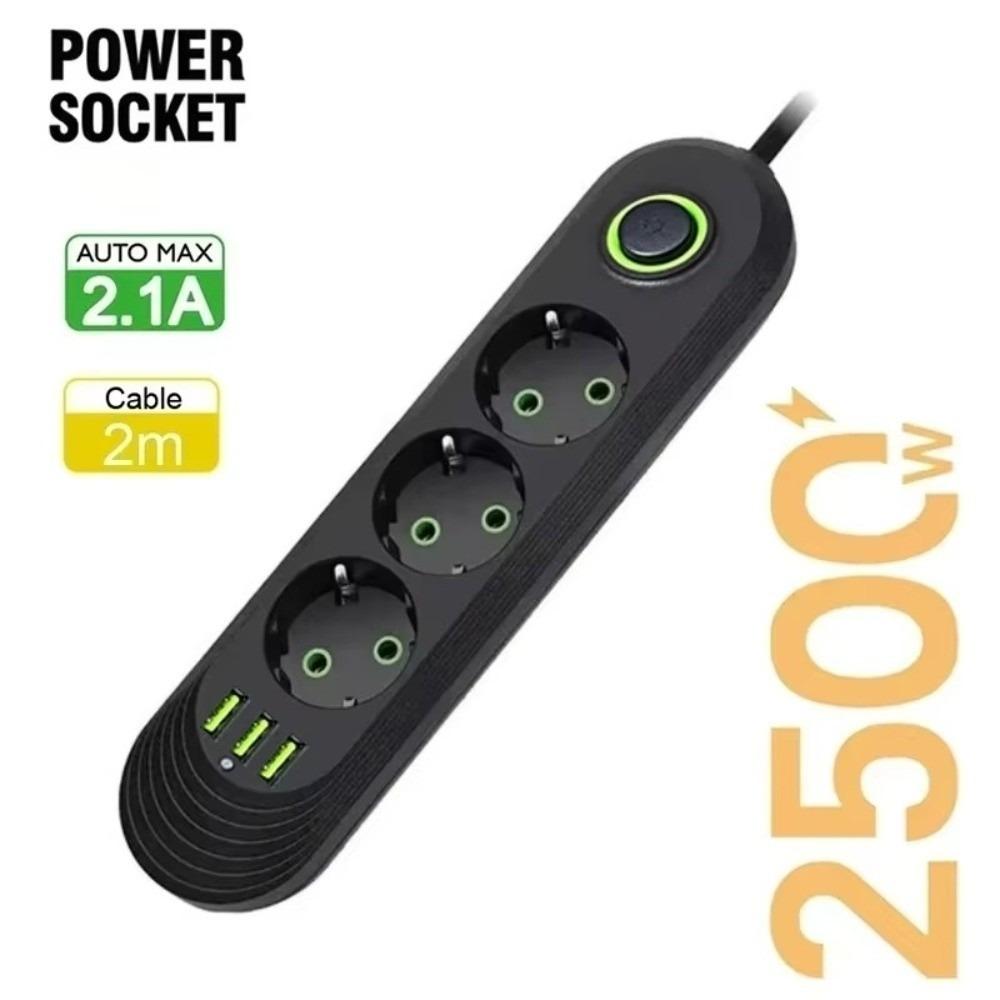 Удлинитель 2 м, розетка с вилкой EU, 3 USB-порта, AC розетка, сетевой фильтр, блок питания для офиса