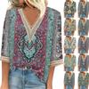 Women's Vintage Print Lace Top With Three-quarter Sleeves Top