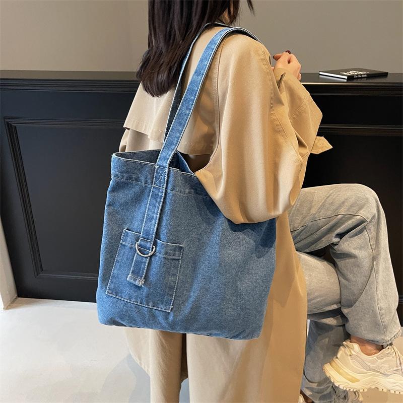 Ретро-сумка из денима, женская сумка через плечо, большая вместимость, портативная сумка для покупок, нишевая литературная японская и корейская повседневная универсальная сумка-тоут