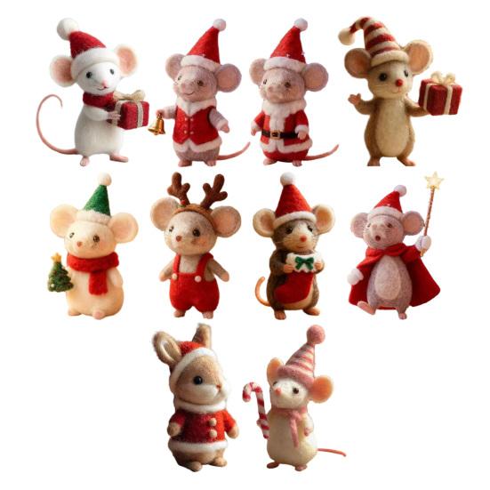 Yousheng Handcrafted Felt Christmas Mouse Figurine Santa Hat Mice Ornament Simulation Rat Statue Animal Sculpture Home Office Desktop Decoration