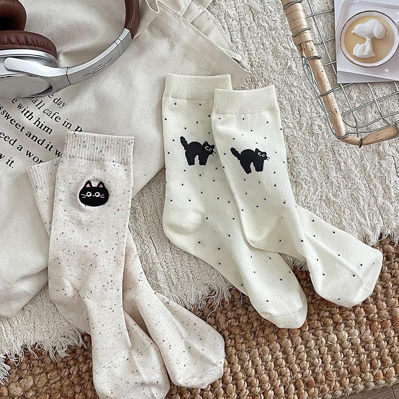 Женские весенне-осенние милые жаккардовые носки-гольфы с рисунком любви из пряжи, котенок, фьюзинг, носки-трубы