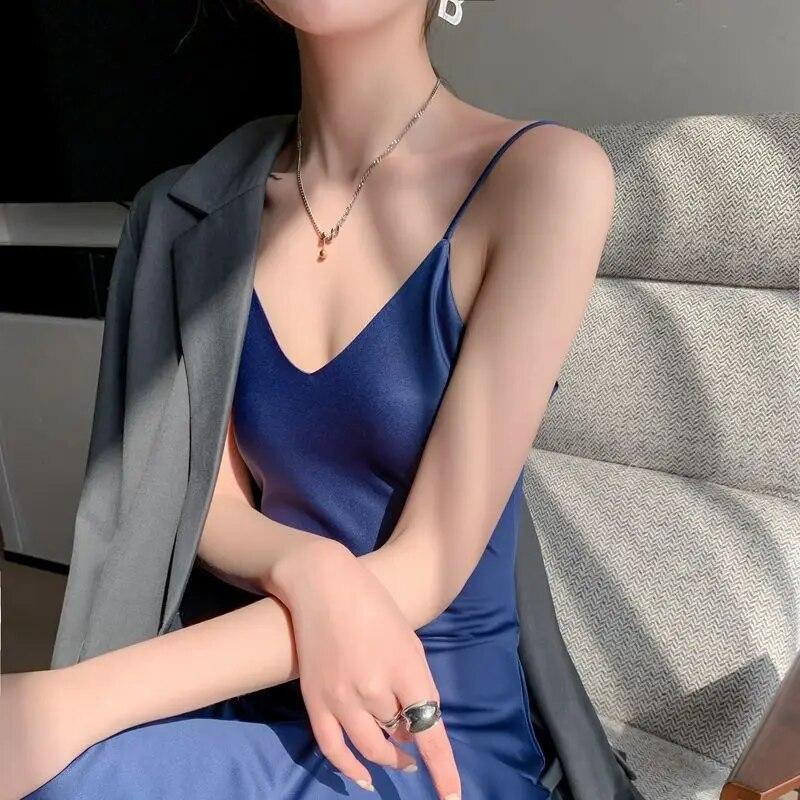 2024 сексуальные вечерние длинные платья с открытой спиной, женское летнее однотонное атласное платье для торжественных случаев, вечернее платье на бретельках с высокой талией 25679