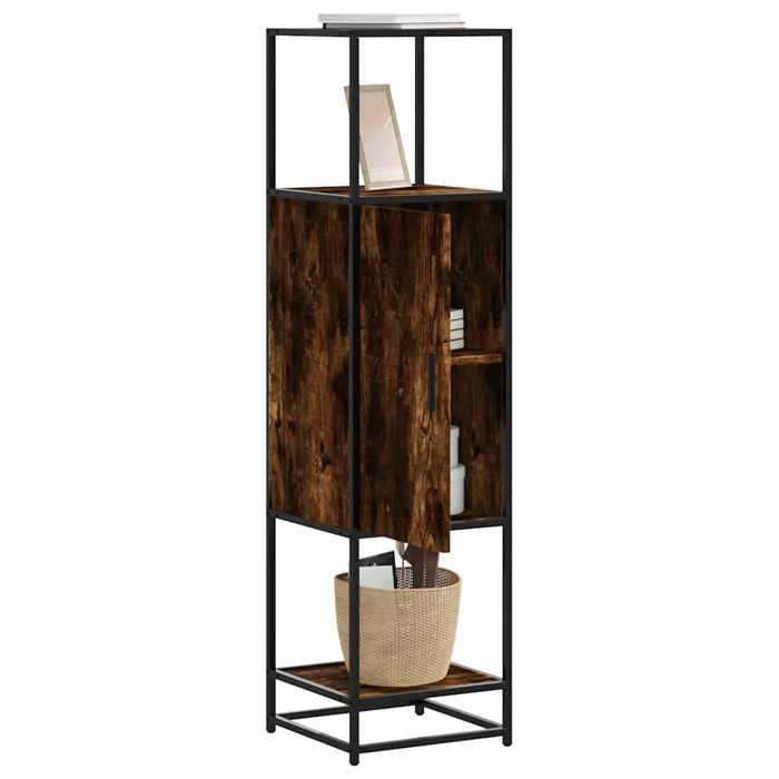 VidaXL Buffet haut chêne fumé 35,5x35x139 cm bois d'ingénierie métal, armoire latérale, armoire de rangement haute, vitrine 849036