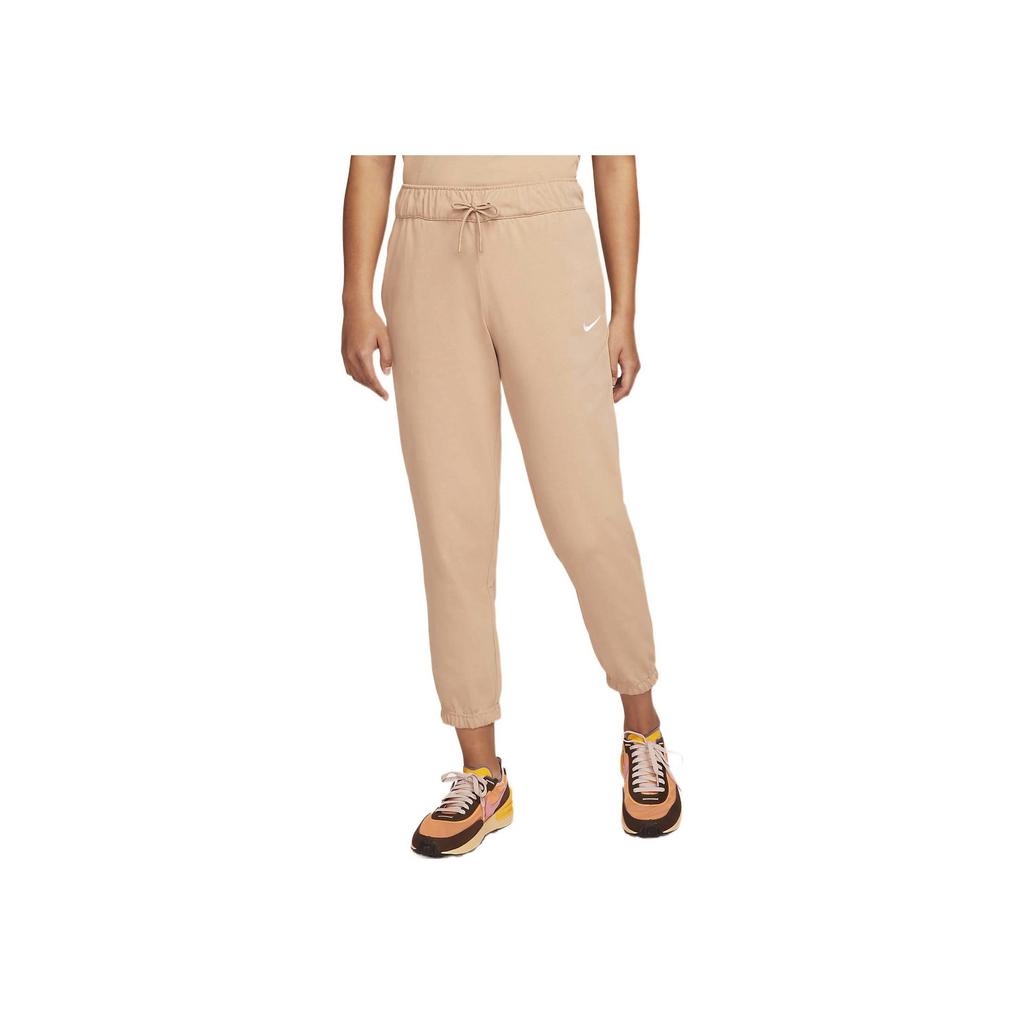 Nike Solid Color Logo Cuffed Knit Sports Pants Women Bottoms Beige DM6420-200