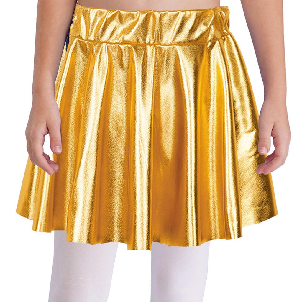 Girls Shiny Bronzing Cloth Style Elastic Waistband Dance Skirt Stylish Performance Costume