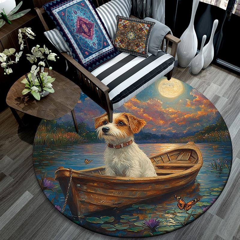 Jack Russell Round Area Rug,Carpet Rug for Living Room Bedroom Sofa Playroom Decor,Non-slip Floor Mat