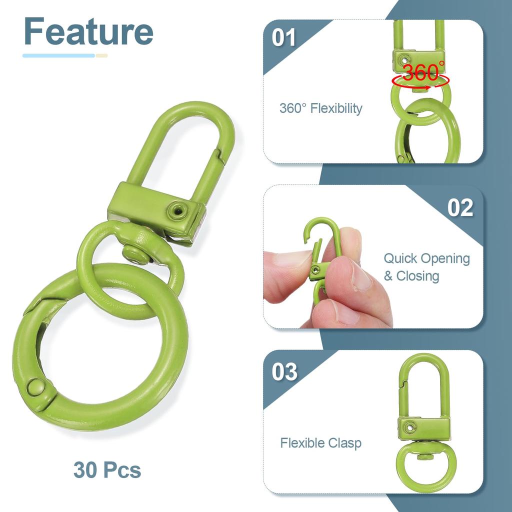 30pcs Lobster Claw Fastener Keychain Swivel Trigger Clips Zinc Alloy Colorful Key Chain Clips Snap Hook Jump Flat Split Ring DIY Craft Jewelry Making
