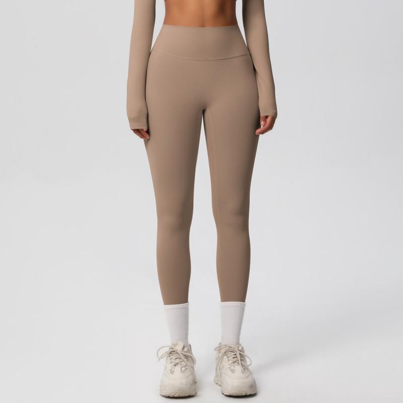 Womens High-Waisted Sports Leggings Solid Color Quick-Dry Double-Sided Brushed Yoga Running Fitness