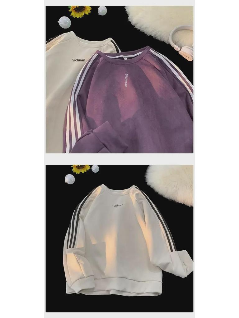 Мужская ретро-полосатая замшевая толстовка – пуловер с круглым вырезом на весну и осень