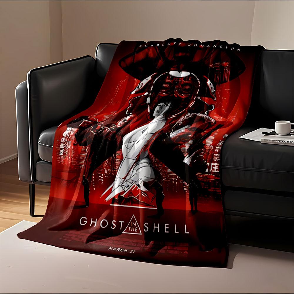 A futuristic, cyberpunk design with a central figure and red-black tones. for all seasons blanket lunch break throw gift