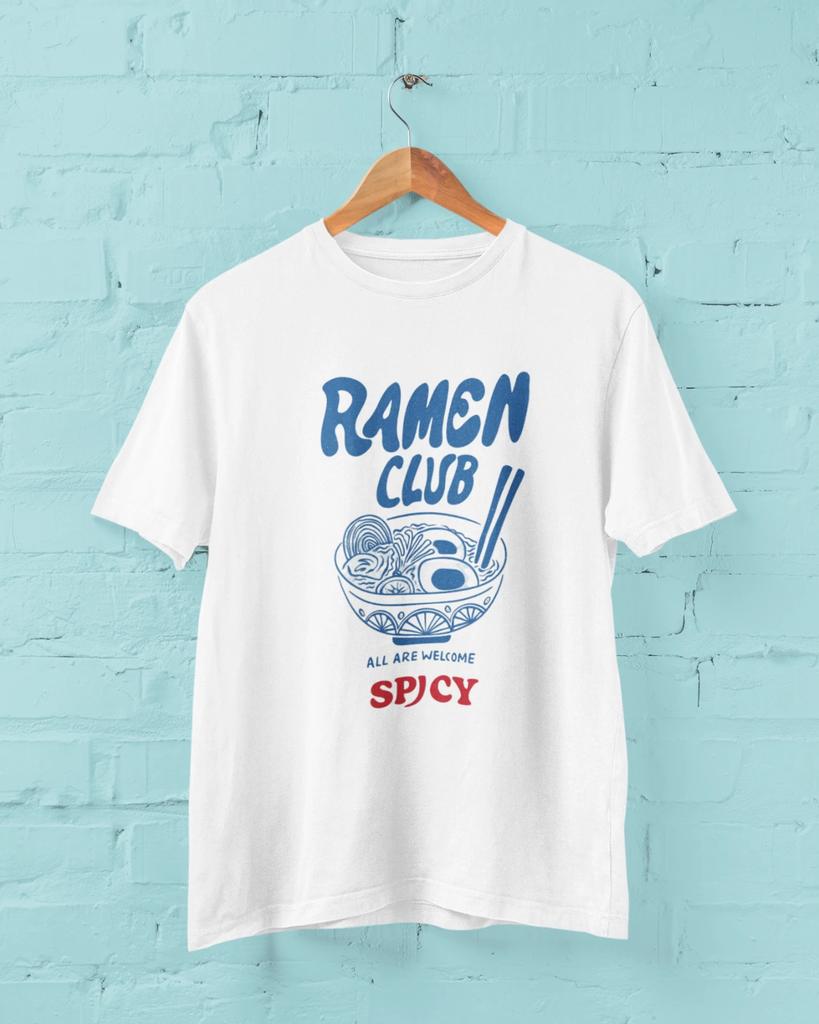 Ramen Club Spicy T-Shirt Japanese Noodle Bowl Graphic Tee Unisex Cotton B3