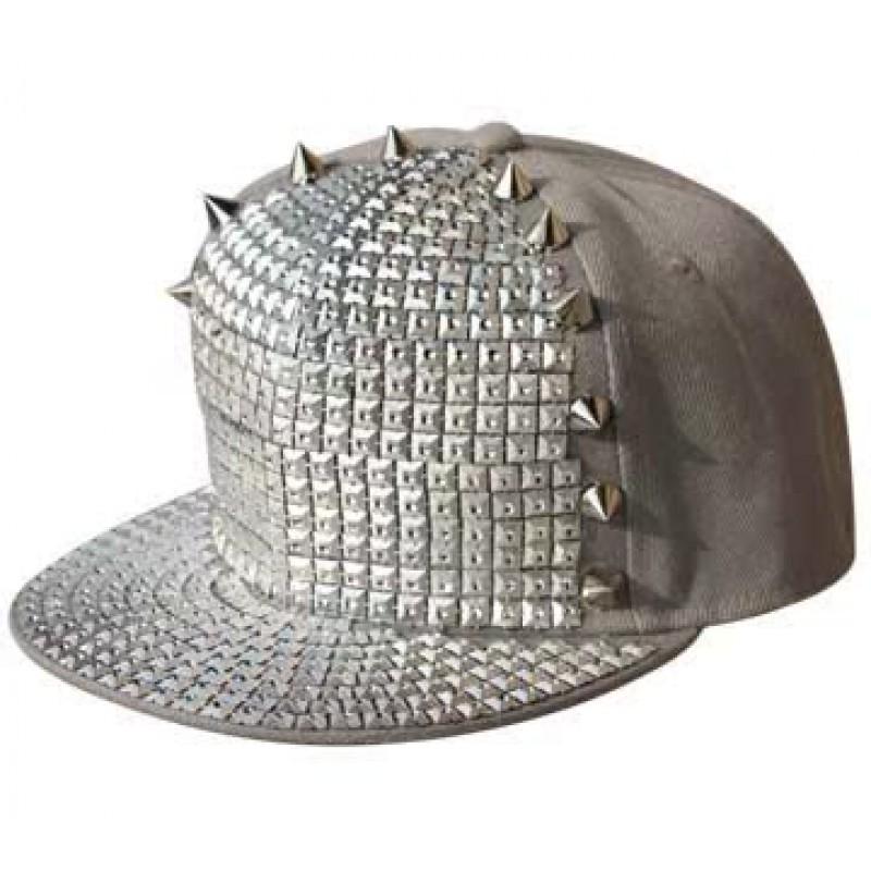 Adjustable Flat Brim Baseball Cap Men Women Streetwear Hip Hop Bboy With Square Studs Geometric Print