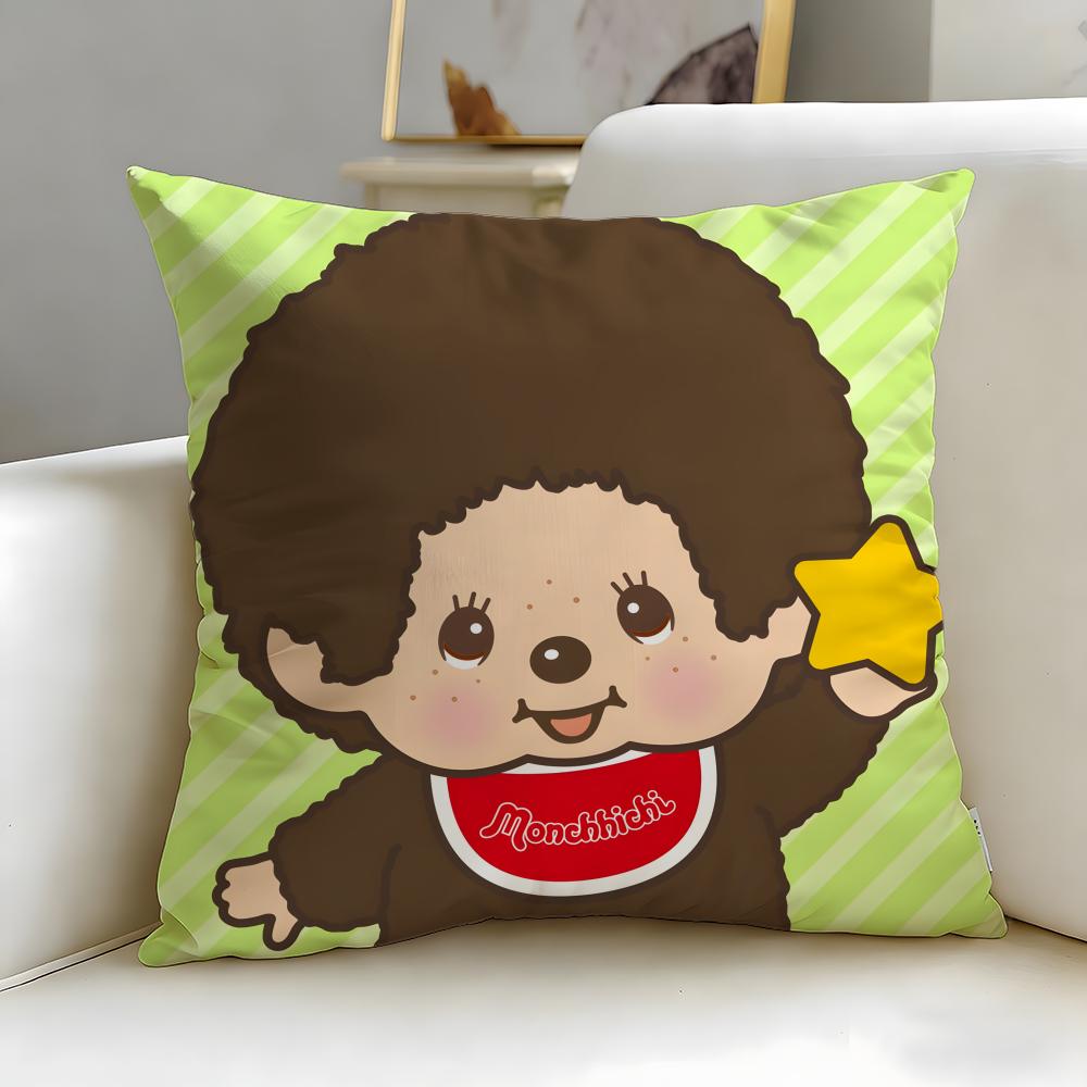 classic toy brand Monchhichi Cushion Cover Soft EasyWash Pillow Case Versatile for Couch Bed Travel and Office