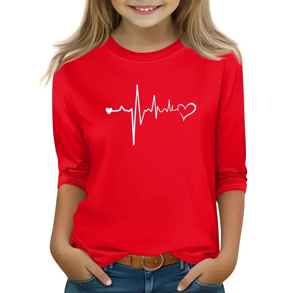 Принтованные топы для девочек-подростков, футболки с круглым вырезом и рукавами 3/4, модные топы для наряда