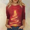 Рубашки с рукавом 3/4 для женщин Милые рождественские принты Графические футболки Блузки Повседневные Большие размеры Базовые топы Пуловеры
