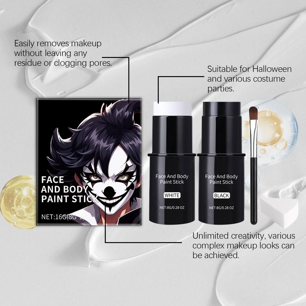 4 Set Black White Halloween Face Body Paint2 Colors Clown Makeup Kit With Sponge And BrushFace Body Paint For Halloween CosplaySpecial Effect Makeup