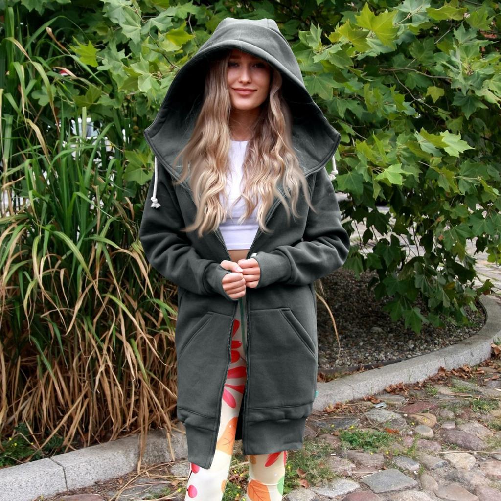 Женская модная куртка Повседневный однотонный кардиган с длинными рукавами Худи Длинное пальто