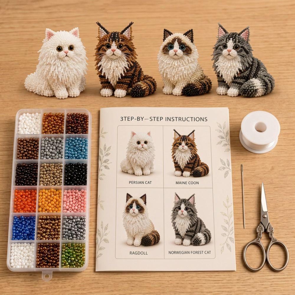 Tiny 3D Bead Pet Keychain Making Kit Handmade Animal Crafting Set Beadwork Art Craft Set for Kids