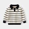 Boys Casual Lapel Striped Sweater Spring Children's Cartoon Embroidered Top Sweater