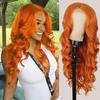 Long Body Wave Ginger Orange Wigs Synthetic Lace Wigs for Women Highlight Black Brown Middle Part Wig Cosplay Hair